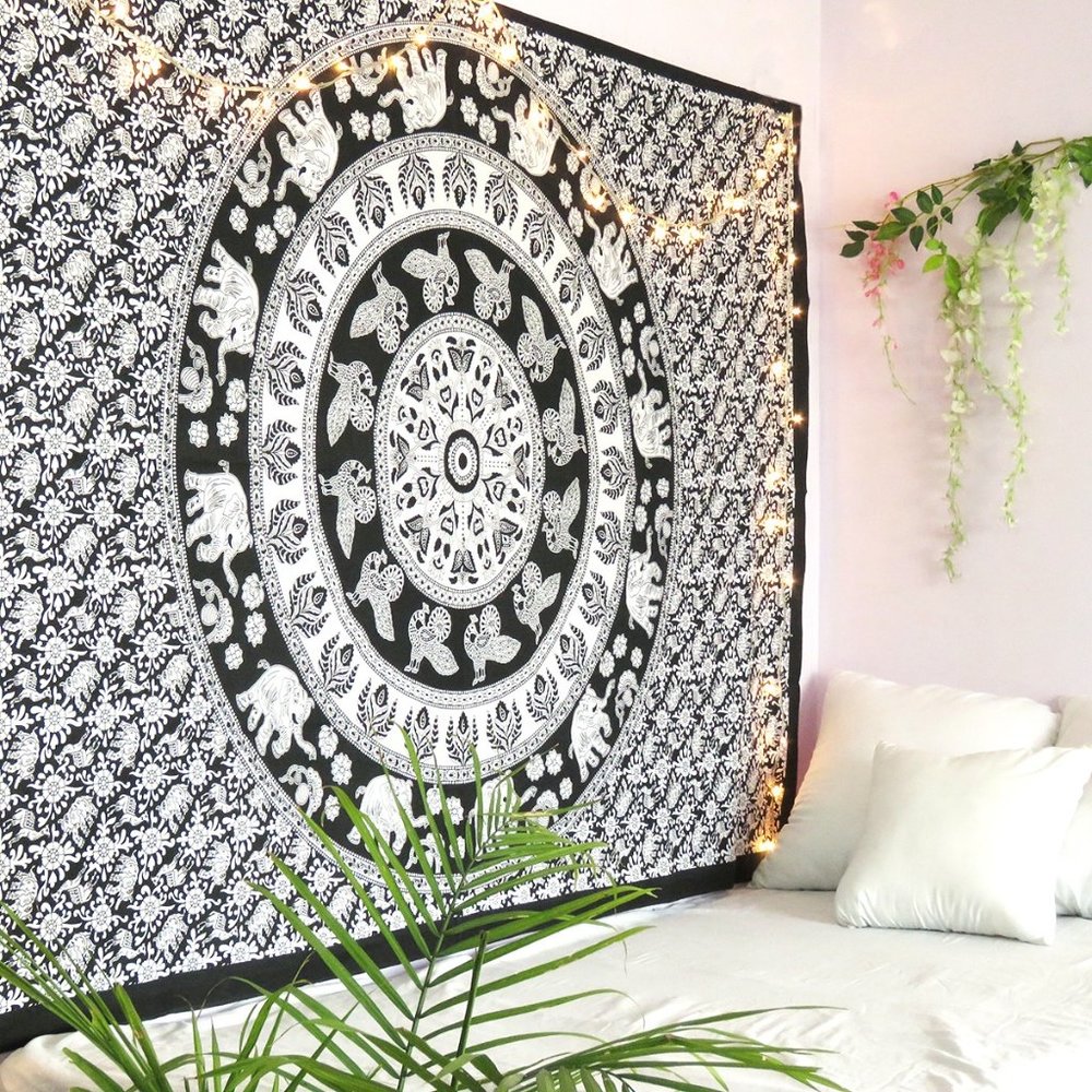 Oussum Elephant Peacock Tapestry Cotton Wall Hanging Tapestries Beach Blankets